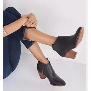 Madewell Womens Billie Boots Black Leather Block Heel Side Zip Closure Size 7